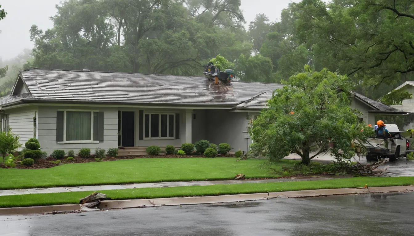 Independent tree provider clearing a fallen tree from a home driveway after a storm in Weston